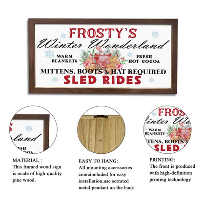 Frosty's Winter Wonderland Sign, Christmas Wall Decor, Winter Home Decor, Christmas Decoration Signs for Home Bar Cafe Decors, Rustic Framed Wooden Plaque 15×7.5×0.3 inches