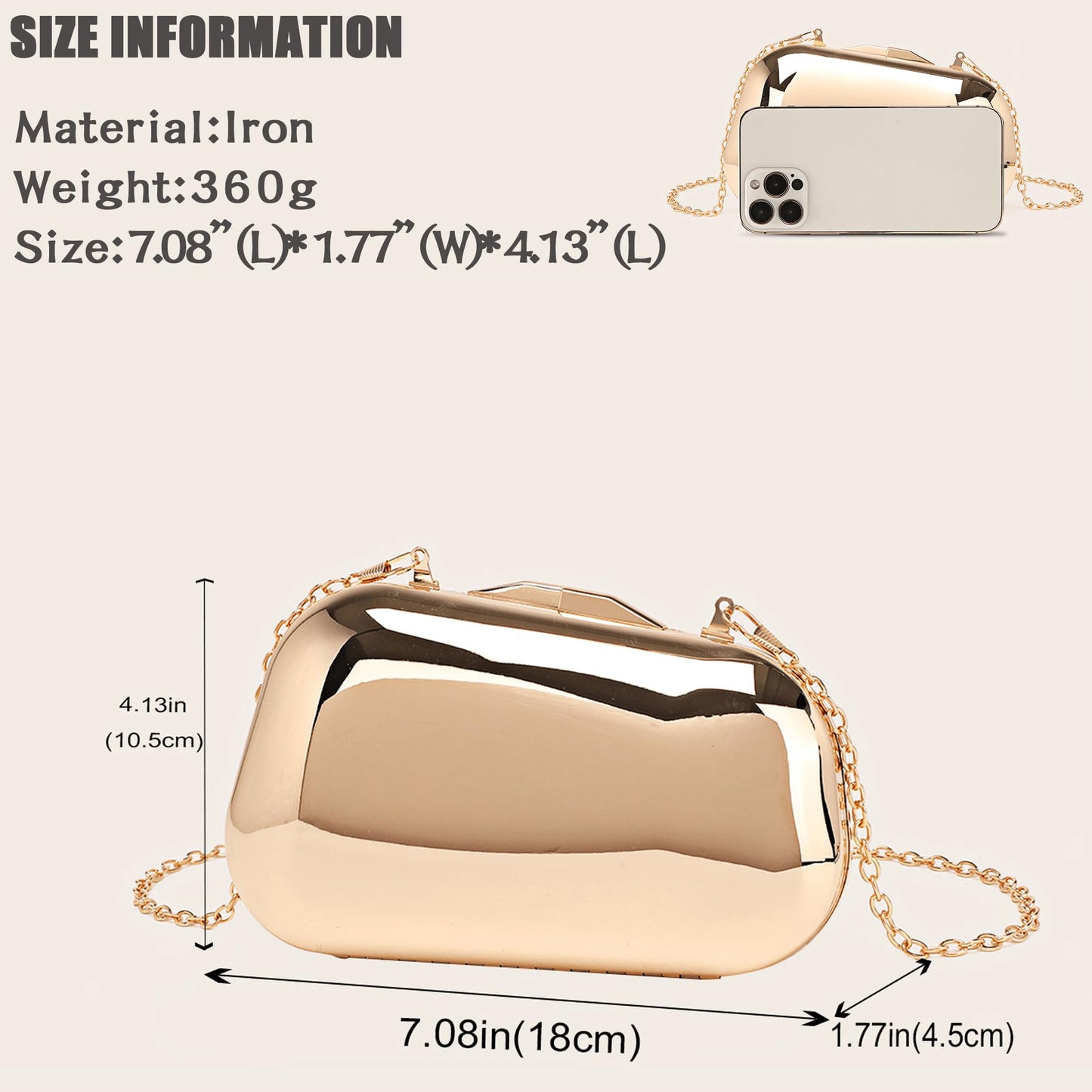 Buric Clutch Purse for Women Metallic Evening Bag Acrylic Shell Handbag With Chain for Wedding Party Prom Gold