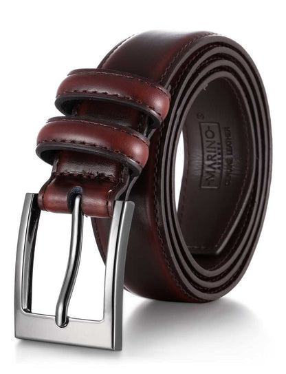 Marino’s Men Genuine Leather Dress Belt with Single Prong Buckle - Mahogany - 40