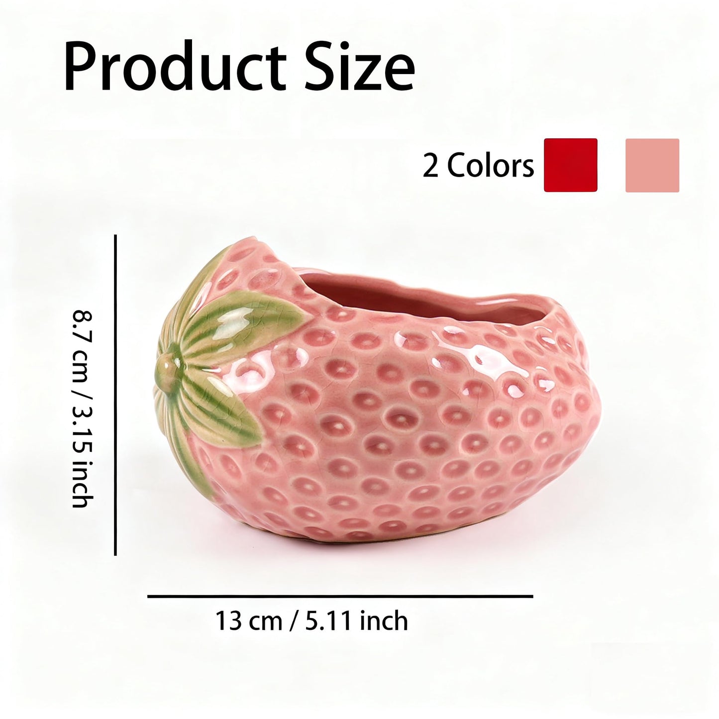 Zaposcca Ceramic Paper Clip Holder, Strawberry-Shaped Binder Clip Box Cute Office Decor Supplies for Desk Organizer (Strawberry Pink)