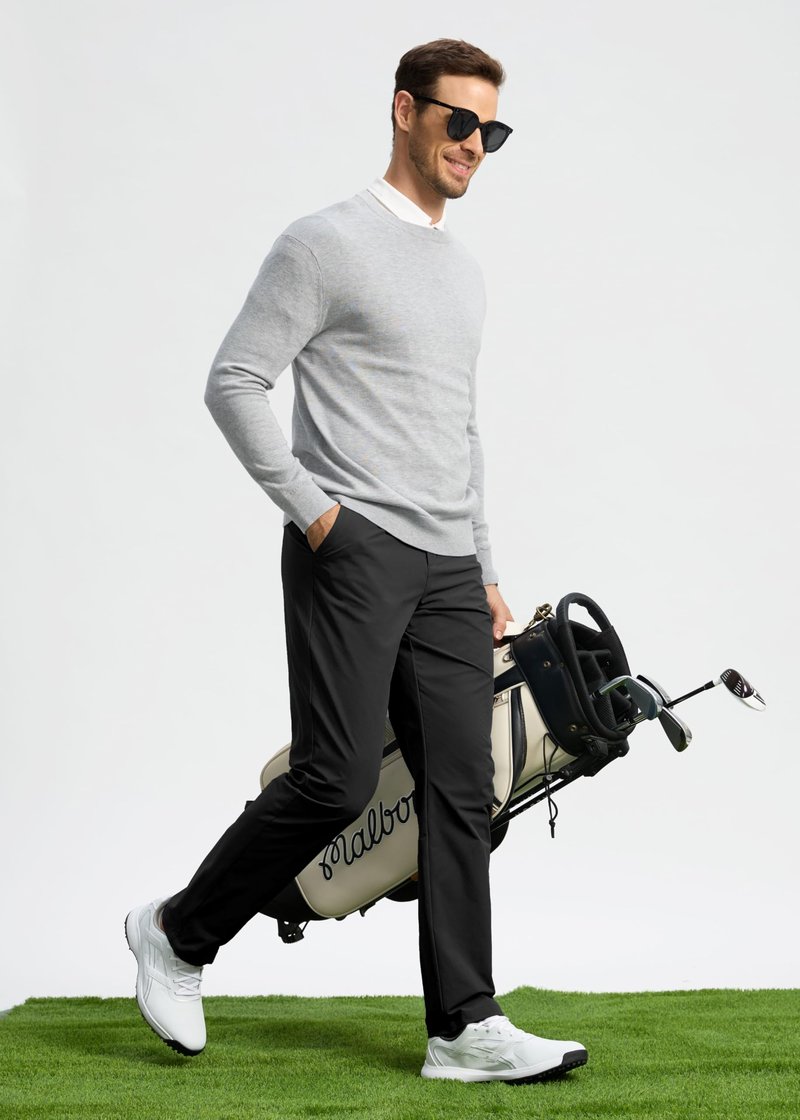 Pudolla Men's Golf Pants Work Dress Comfy Pants Casual Slacks Trousers with Pockets(Black 28Wx34L)