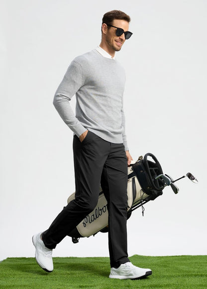 Pudolla Men's Golf Pants Work Dress Comfy Pants Casual Slacks Trousers with Pockets(Black 28Wx34L)