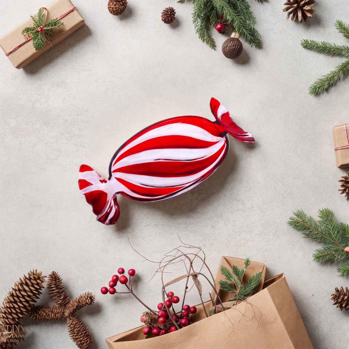 Gkesgm Christmas Decor Peppermint Candy Tray, Crystal Glass Fruit Plates,Sweet Snack Bowl,Wedding Dessert Storage Tank,Holiday Decor,Red,ZRO-065