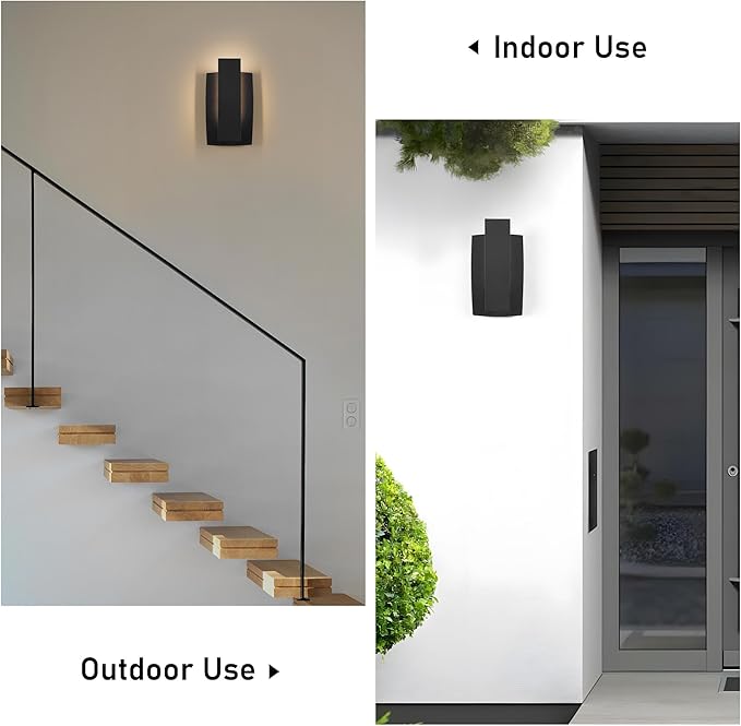 LamQee Modern Outdoor Wall Lights For House LED Integrated, Aluminum Outdoor Porch Light Fixture Wall Mount, 3000K 10W Exterior Wall Sconce Lighting Patio Front Door Garage Indoor, 2 Pack, Matte Black