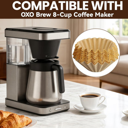Basket Coffee Filters Compatible with OXO Coffee Maker, 100 Pcs Brown Unbleached Disposable Filter Paper for OXO 8 Cup Single-Serve Brew Basket