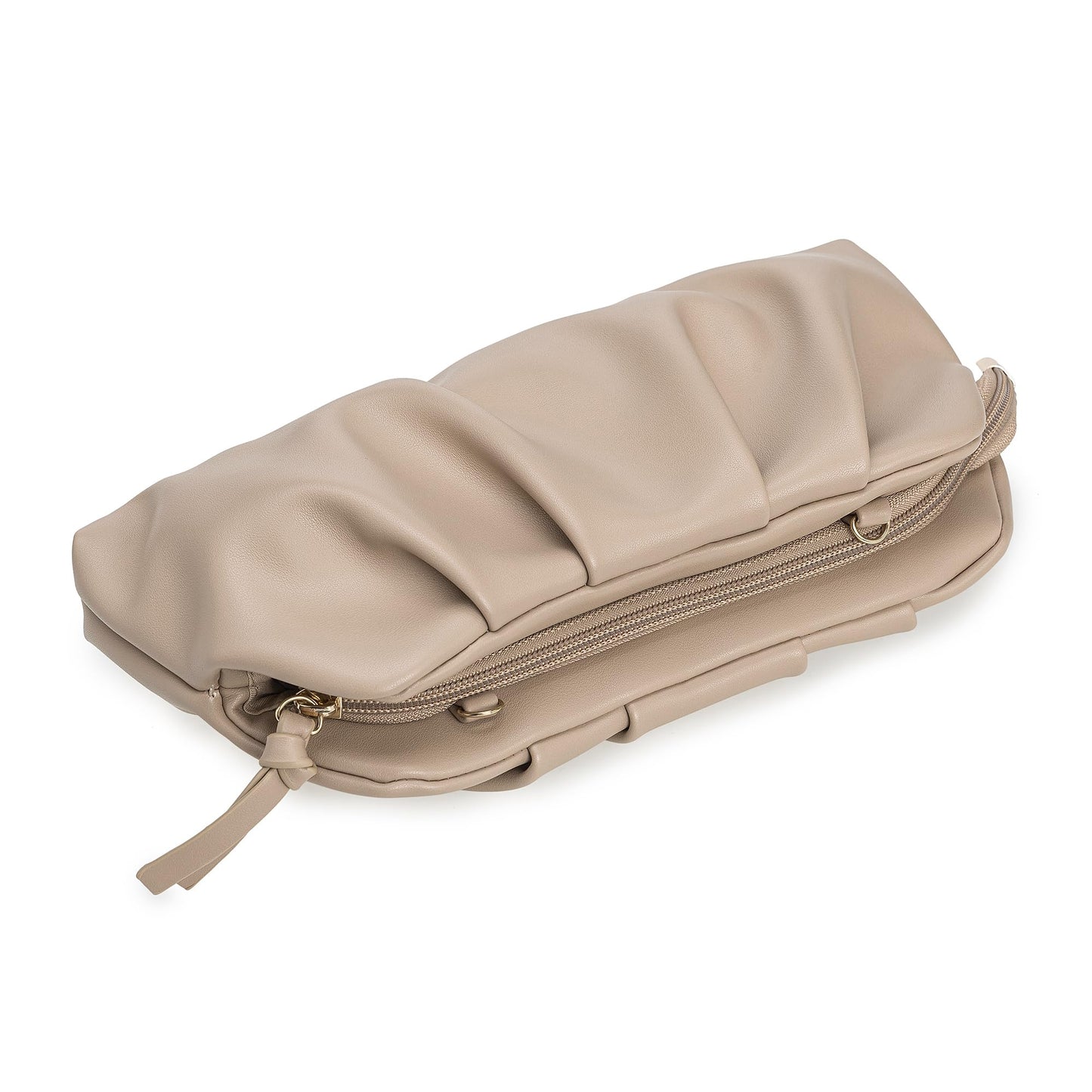 IXEBELLA Dressy PU Clutch Purse for Women Formal Soft Pleated Vegan Leather Evening Bag for Wedding/Prom/Cocktail Party (Taupe)