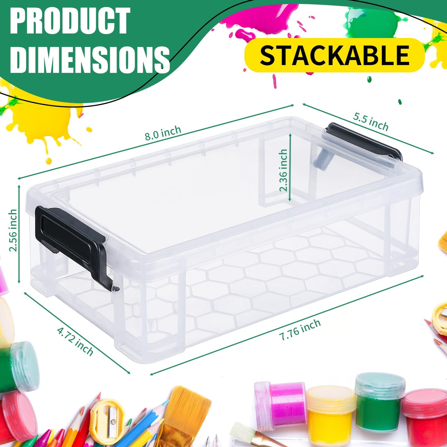 Catsayer 6Pcs Large Plastic Pencil Box Case Boxes Clear Marker Stackable Craft Organizers and Storage Organizer Containers with Lid for Art Pencils Teacher Supplies, Grey
