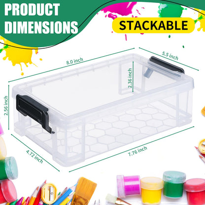 Catsayer 6Pcs Large Plastic Pencil Box Case Boxes Clear Marker Stackable Craft Organizers and Storage Organizer Containers with Lid for Art Pencils Teacher Supplies, Grey