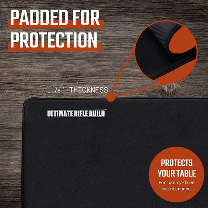 Ultimate Rifle Build Cleaning Mat with Stitched Edges, Non-Slip (12"x36" - with Magnetic Parts Tray)