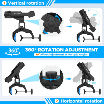 PLUSINNO 1 Pack Fishing Rod Holders for Boat, Upgraded Fishing Rod Holder with Enlarge Clamp, Innovative Dual-V Shaped Design, Fit Round/Square Tube Boat Fishing, Fishing Gear, Gifts for Men