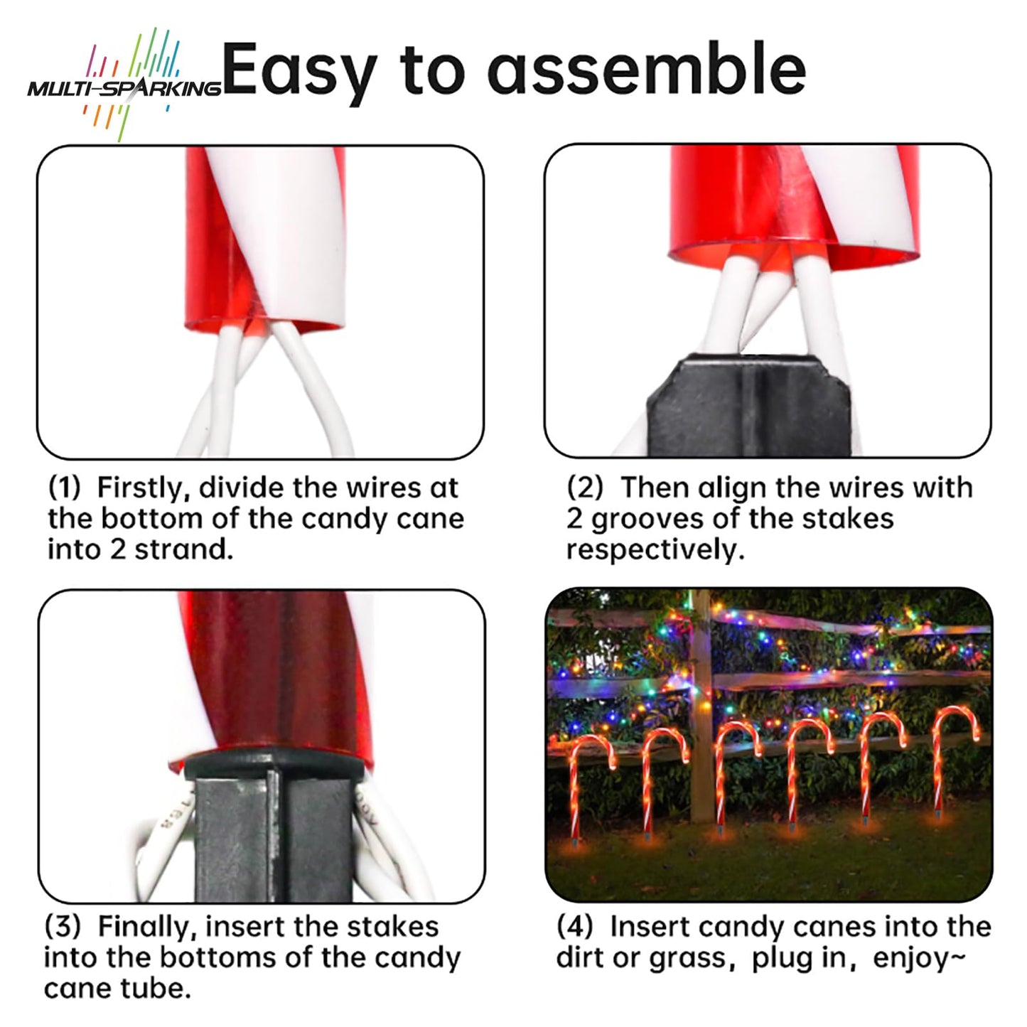 MULTI-SPARKING Christmas Candy Cane Lights - 12 inch Set of 10 Pcs Christmas Candy Cane Pathway Markers Lights, Outdoor Walkway Lighting with Stakes for Yard, Steet, Roadway, 18 Feet