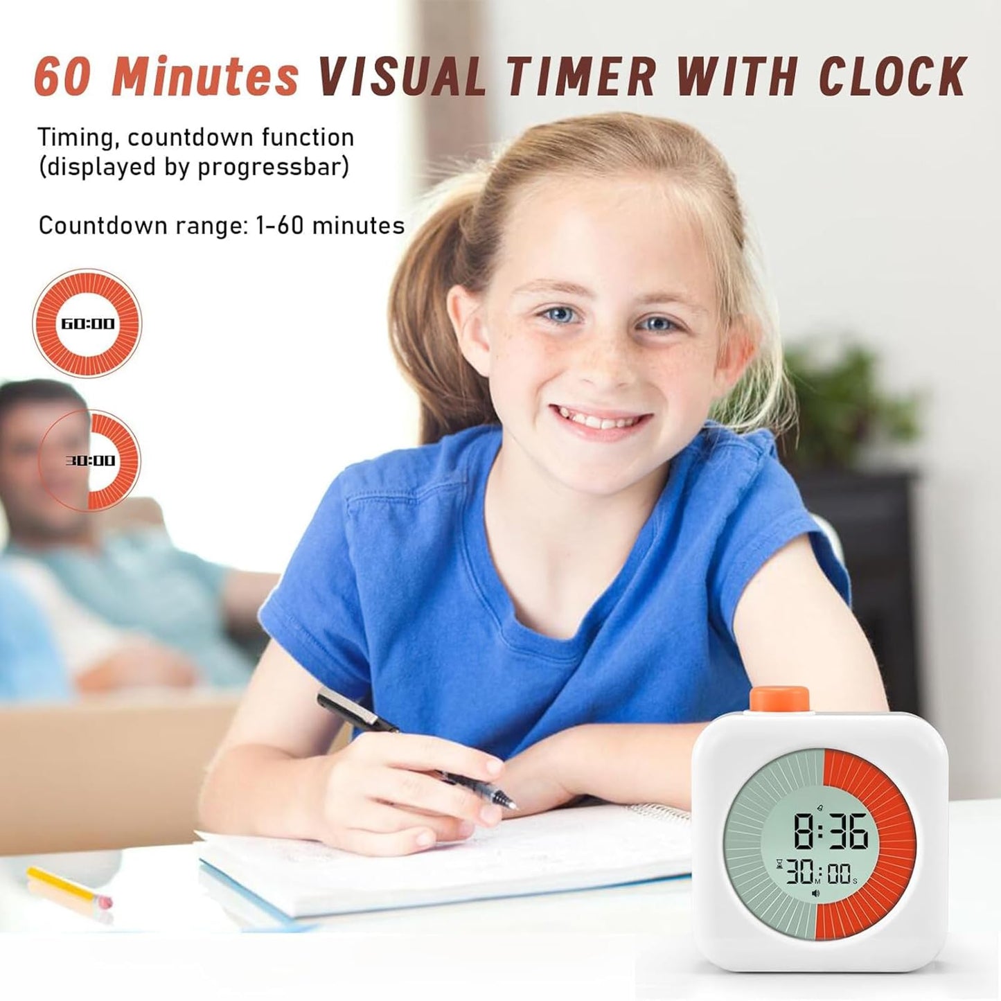 EooCoo Digital Visual Timer 60-Minute Countdown (3-in-1) for Kids & Adults, Handy Time Management Tool, Classroom Essential, Ideal Back-to-School Teacher Gift - Fits Homeschool, Kitchen, ADHD Users