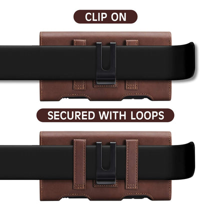 BECPLT for iPhone 17 Pro Max 16/15/14/13/12/11 Plus Holster Case Belt Clip Case Leather Holster Pouch with Card Holder for Galaxy S25+ S24/S23/S22/S21 Plus Brown