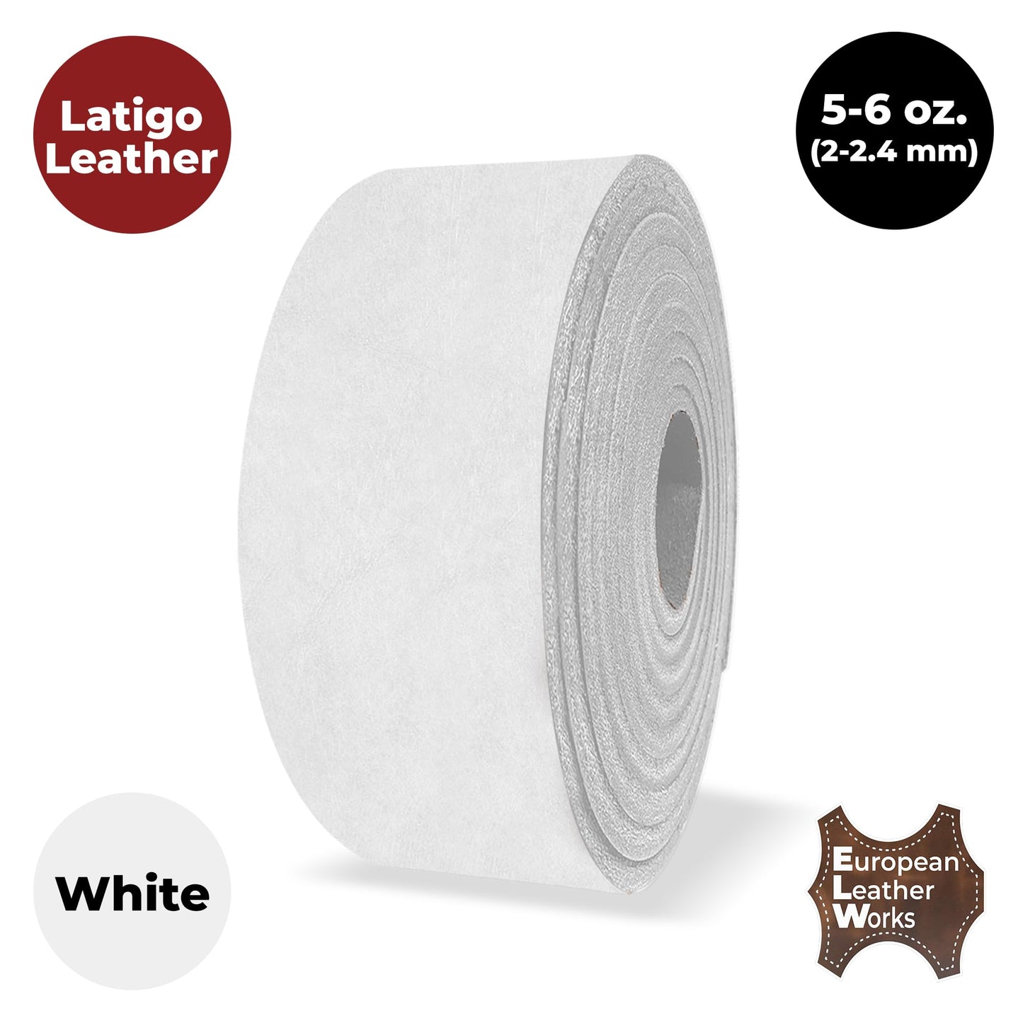 ELW 5-6 oz (2-2.4mm) Latigo Leather Belt Grade Straps | Size: 0.5"x50" (1.3x127cm) | White | Full Grain Cowhide, Heavy Duty Holsters, Sheathes, Harness, Saddle, Guitar Straps, Crafts