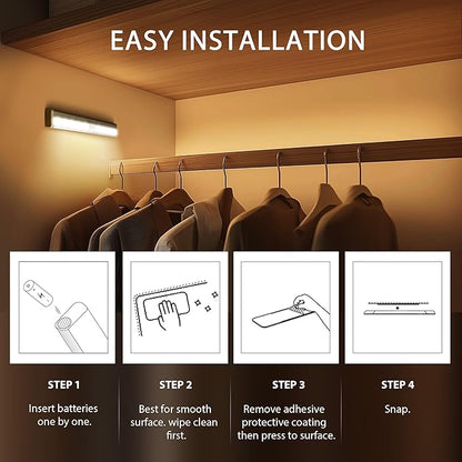 Motion Sensor Closet Lights, 10 LED Motion Sensor Lights, Stick-on Anywhere Battery Operated Night Light Bar, Safe Lights for Closet Cabinet Wardrobe Stairs, 6 Pack