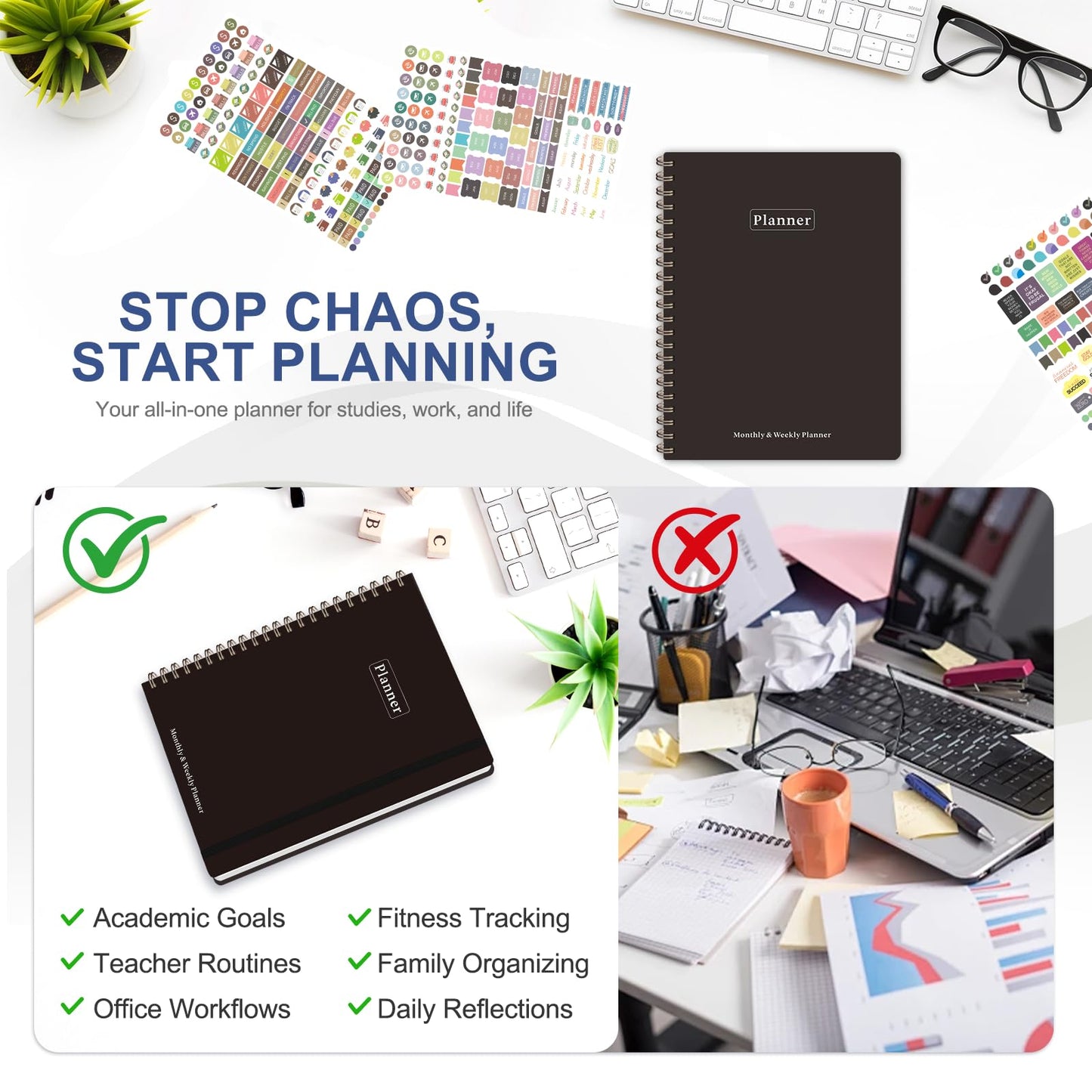 Planner 2026-2027, Academic Weekly and Monthly Calendar Planner, July 2026 - June 2027, Hardcover Spiral Agenda Book, School Supplies for Teacher Student - Letter Size(8.5" x 11")