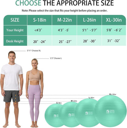 Yoga Ball - Extra Thick Non-Slip Exercise Ball for Workout, Balance & Pregnancy | 4 Sizes with Quick Pump & Guide
