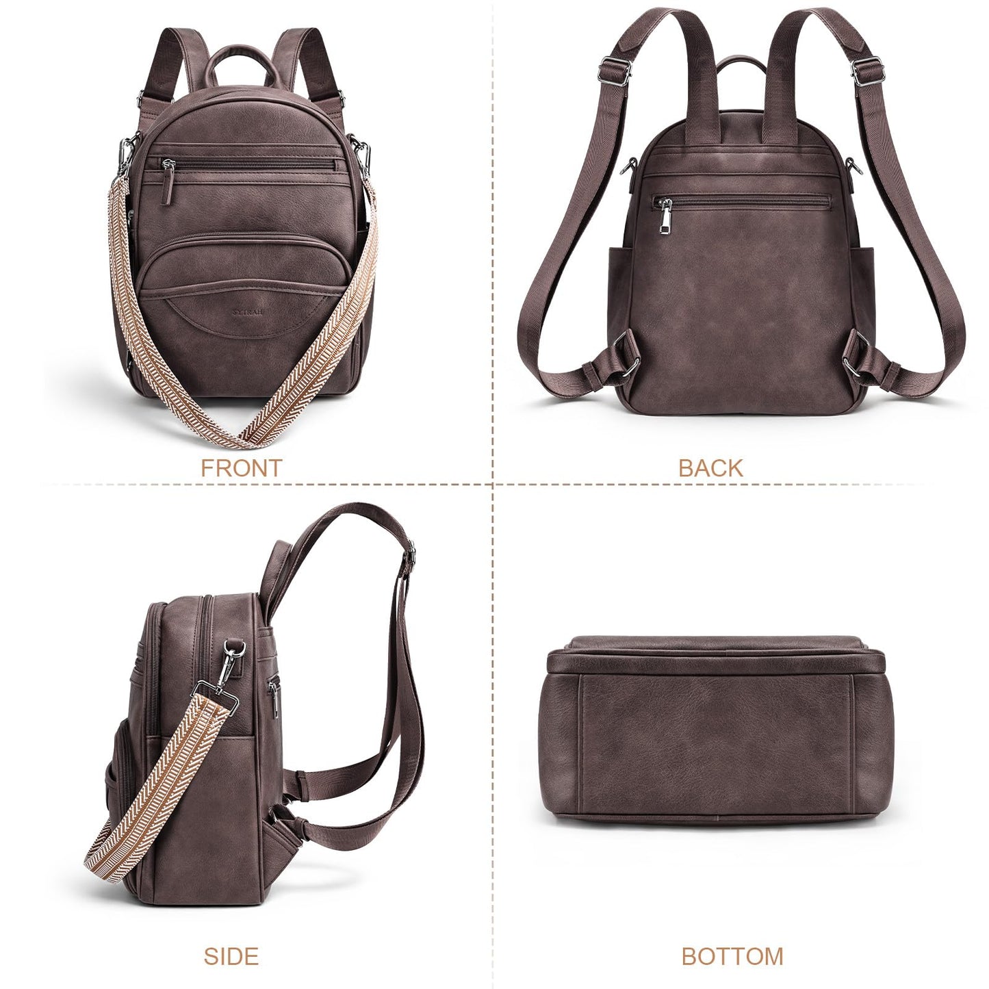 SYTRAH Small Backpack Purse for Women, Mini Backpack Vegan Leather with RFID Blocking & Tablet Pocket, Cute Shoulder Handbag for Travel, School & Work Coffee Brown