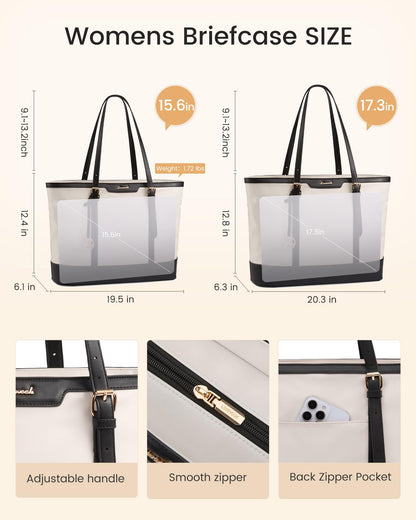 LOVEVOOK Work Tote Bag for Women 17.3 Inch Laptop Computerk Bags with Cup Holder, Large Teacher Bag Briefcase for Business Office Travel Black-White, Nylon&PU