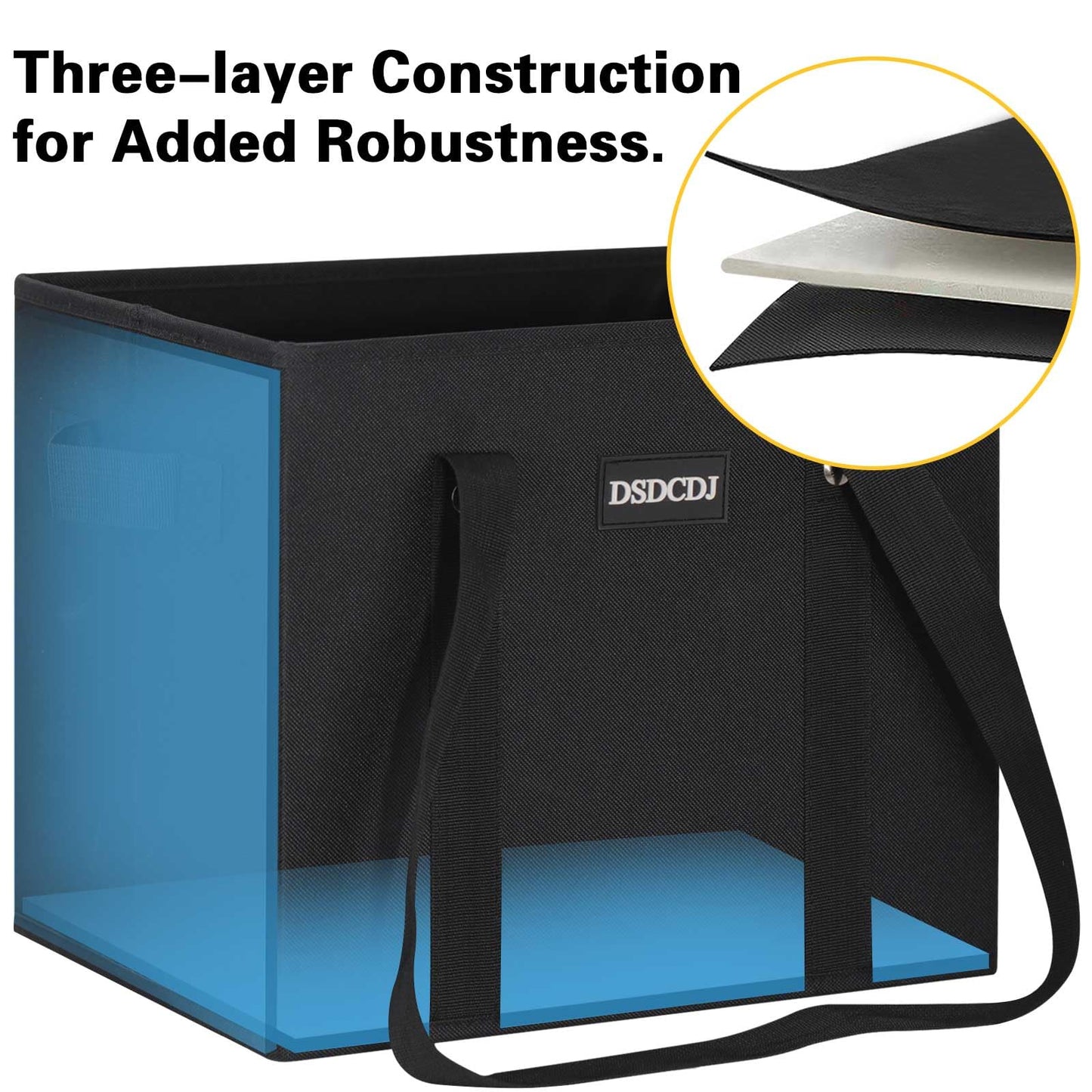 DSDCDJ Reusable Grocery Bags 3 Pack - Heavy Duty Reusable Shopping Bags with Hard Bottom & Long Handles, Stand Up Grocery Boxes Reusable Foldable, 13x10.23x11in, Black