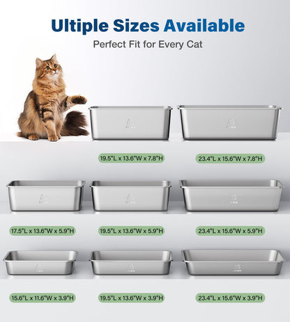 Qiuma Stainless Steel Litter Box with Handle, Large Metal Cat Litter Box with High Sided for Big and Small Cats, Kitty Litter Boxes, Non-Stick, Easy to Clean, Odor-Free, Small Cat Toilet