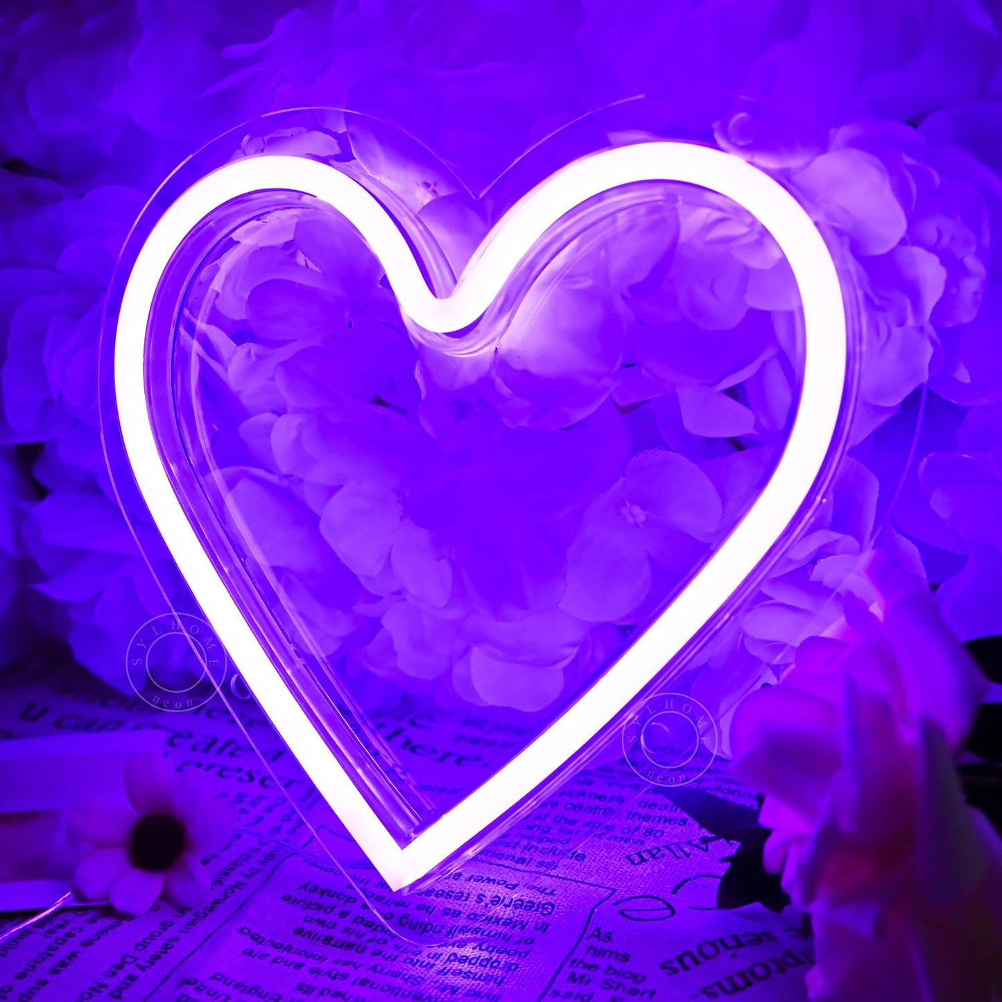 SYLHOME Purple Heart Led Neon Light Sign Battery Operated or USB Powered Bedroom Wedding Wall Sign Decor Valentines Day Birthday Christmas Gifts USB 7.87" X 7.28"