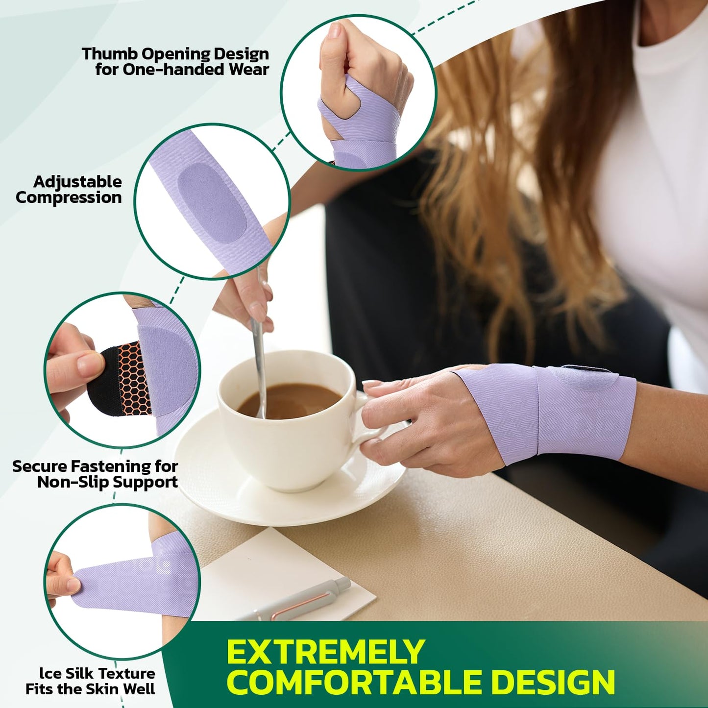 Adjustable Wrist Brace for Pain Relief, Carpal Tunnel & Tendonitis Support – Ergonomic Compression, Breathable & Anti-Slip Design, Fits Left & Right Hand, Ideal for Sports, Gaming & Office Use 2pcs