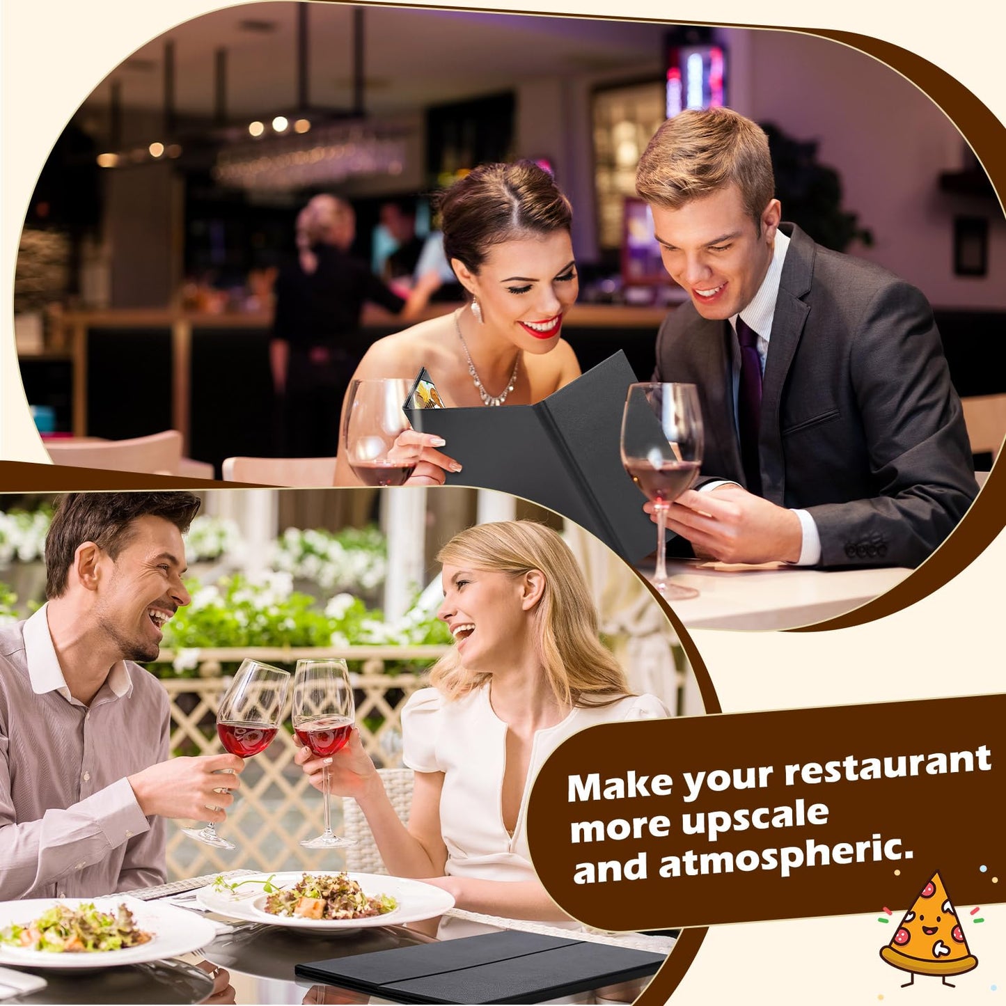 Jexine 10 Pcs Folding Model Menu Covers Holders for 8.5 x 11 Inch and 4.25 x 11 Inch, Waterproof Restaurant Black Leather Menu Covers Holders for Wine List, Drinks, Cafes, Bar, Hotel