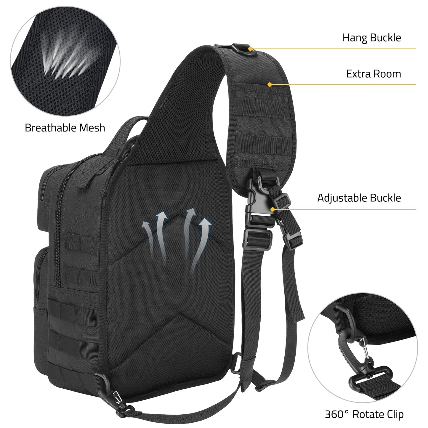 CVLIFE Tactical Sling Bag Backpack for Men Military Shoulder Sling Bag Molle Detachable Tactical Bag with Bottle Holder Hidden Pocket Daily Day Pack Work Bag for EDC Hiking, Black