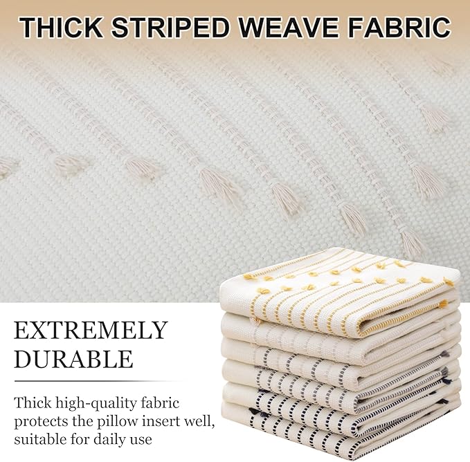 Mecatny Boho Outdoor Throw Pillow Covers 20X20 Set of 2, Farmhouse Decorative Pillow Covers for Couch Sofa Living Room, Beige & Cream White