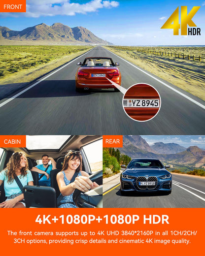 Vantrue N4 Pro 4K 3 Channel Dash Cam, STARVIS 2 IMX678 x PlatePix™ x HDR Night Vision, 4K+1080P+1080P Front Inside and Rear Dash Camera, Voice Control, WiFi, GPS, 24H Parking Mode, Support 512GB Max
