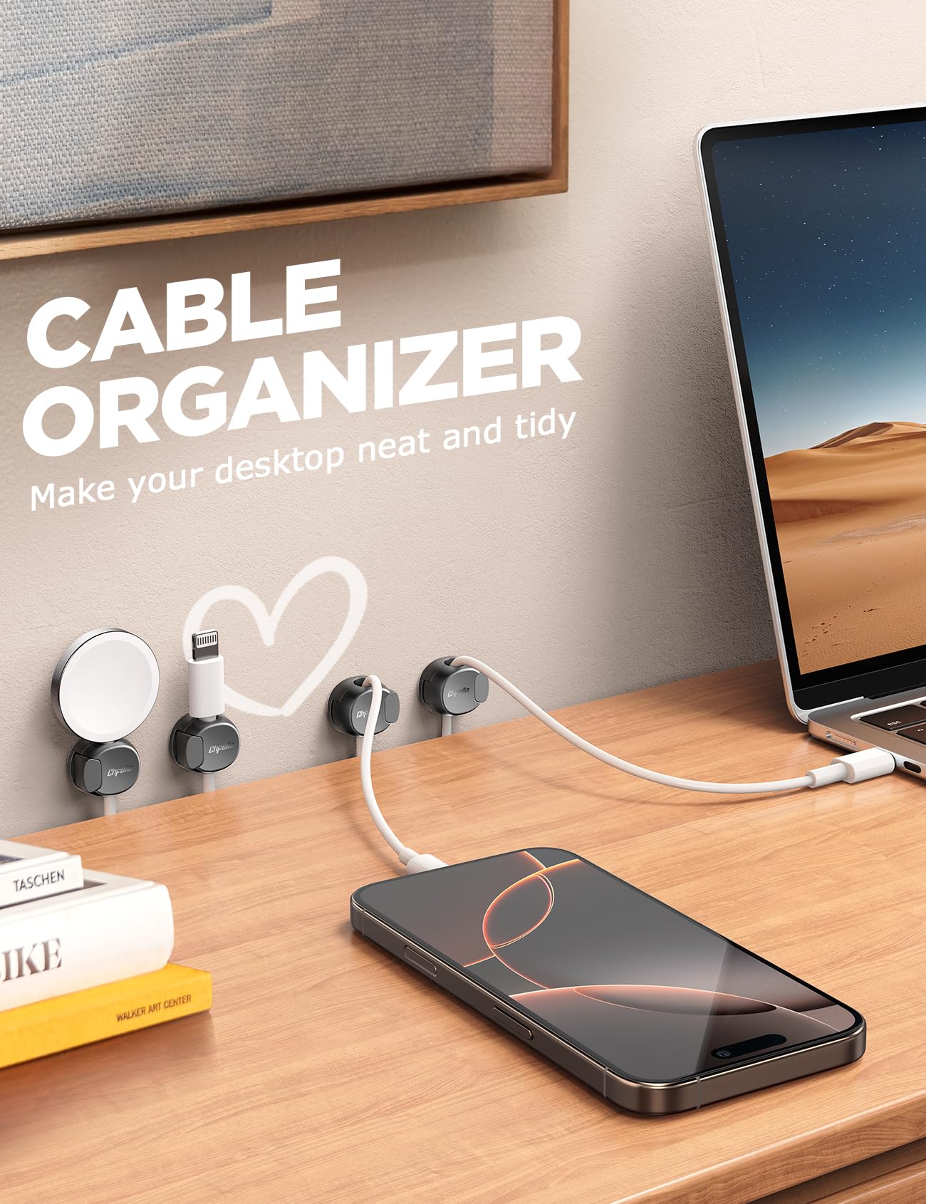 12Pack Cord Organizer [Dual Spring & Clasp, Max Secure] Cable Clips - Chfeila Cord Holder, Desk Cable Management, Adhesive Phone Charging Wire Holder for Nightstand/Car/Wall, Office Accessory - Black