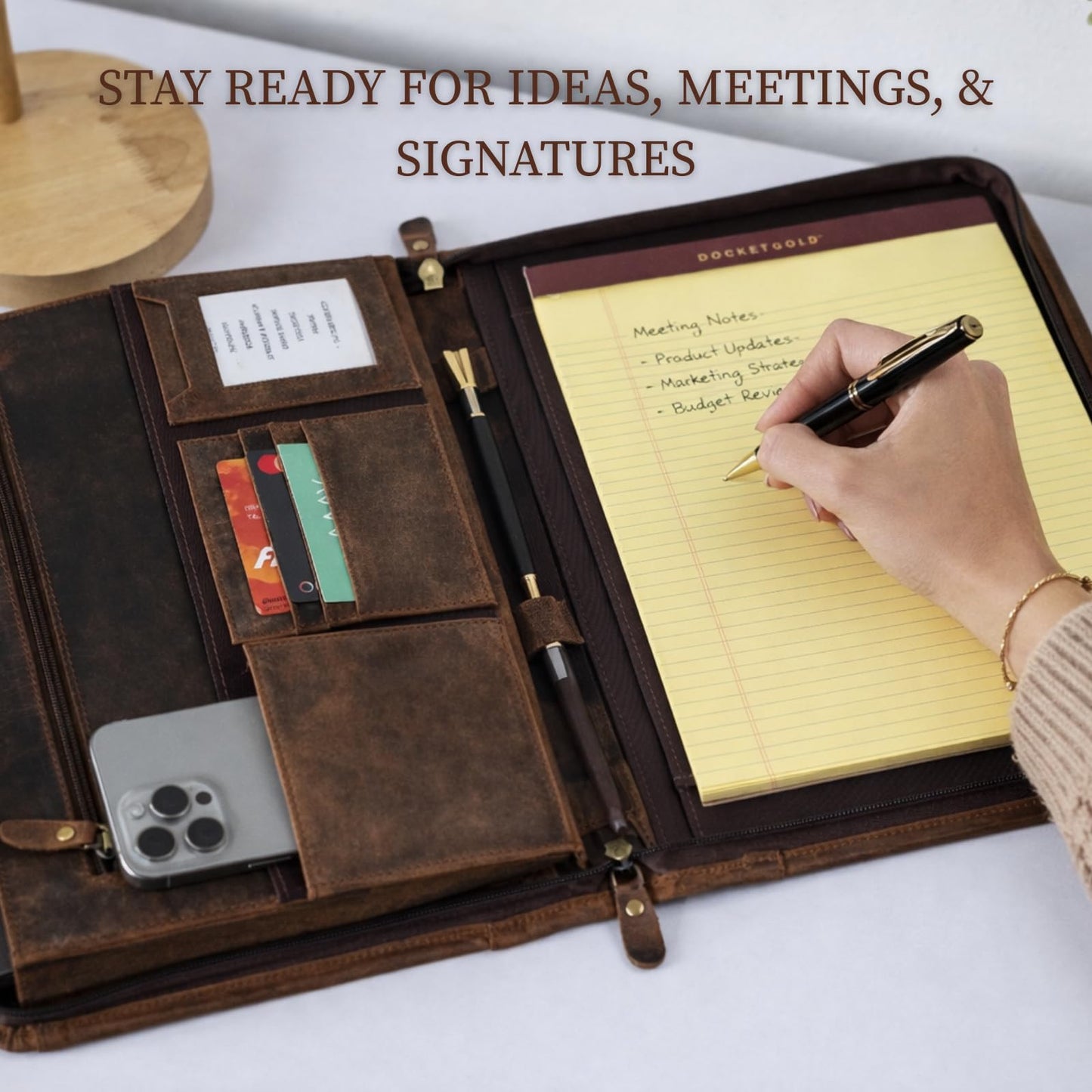 Leather Padfolio with Zipper – Business Portfolio for Men and Women, Legal Pad Portfolio, Leather Folder, Professional Padfolio for Meetings and Interviews
