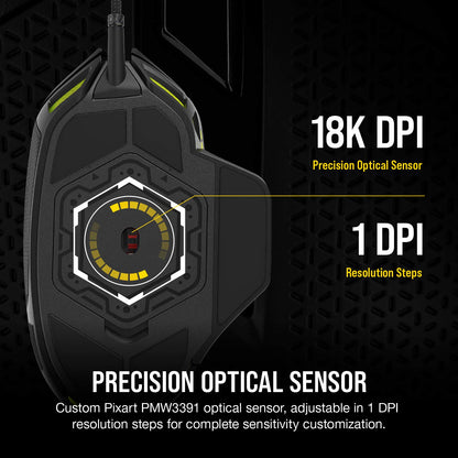 Corsair NIGHTSWORD RGB Gaming Mouse for FPS, MOBA - 18,000 DPI - 10 Programmable Buttons - Weight System - iCUE Compatible - Black