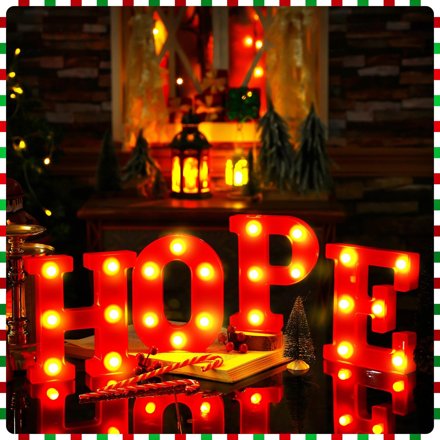 VIHOSE Christmas LED Letter Lights Sign Table Indoor Decoration Christmas Light up Letters Battery Powered Letter for Home Bar Party Bedroom Tabletop Indoor Decoration Gift (Hope)