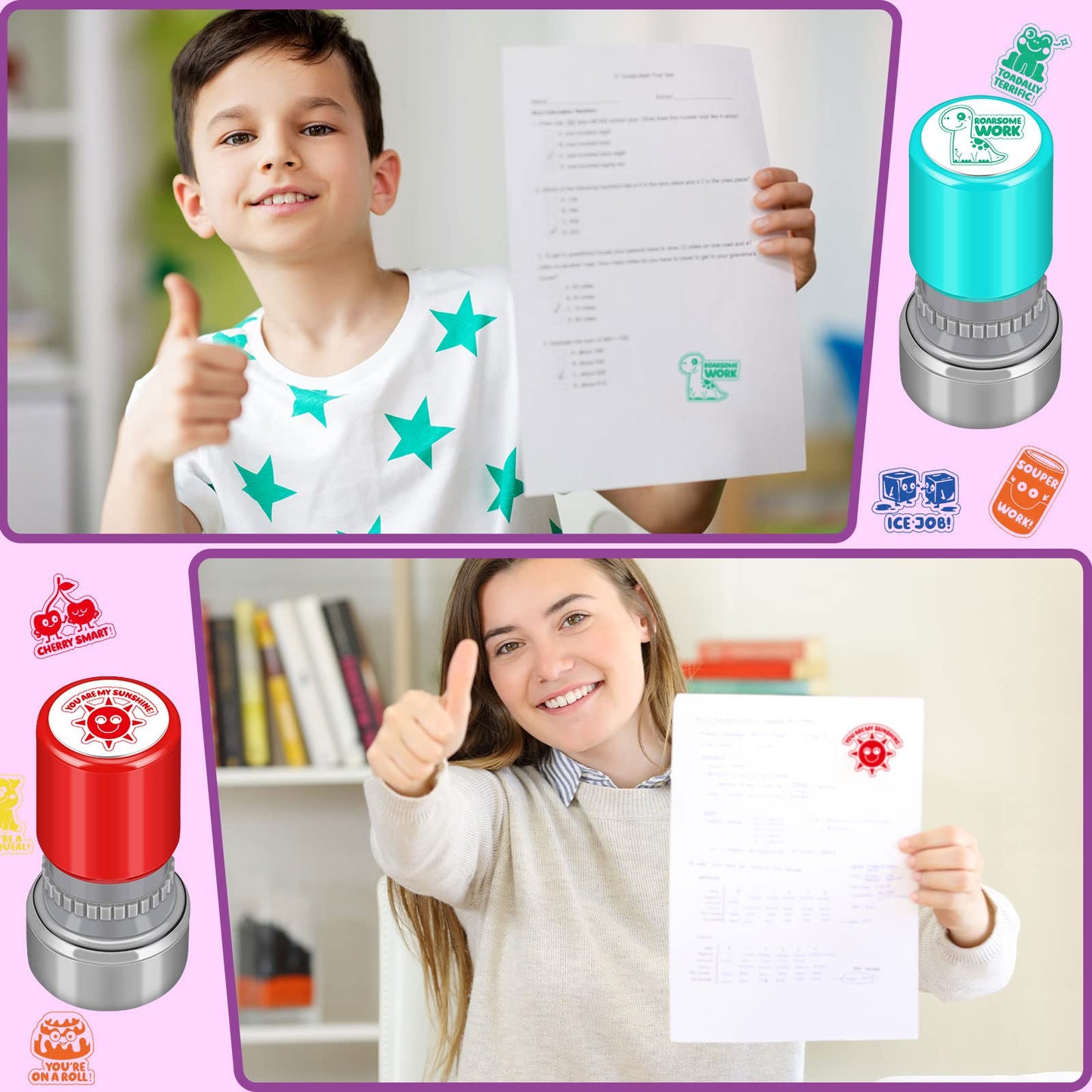 Yinder 24 Pcs Teacher Stamps for Classroom Self Inking School Classroom Stamps Gifts Bulk for Teachers Elementary Colorful Motivational Encouraging Supplies(Cute Animal)