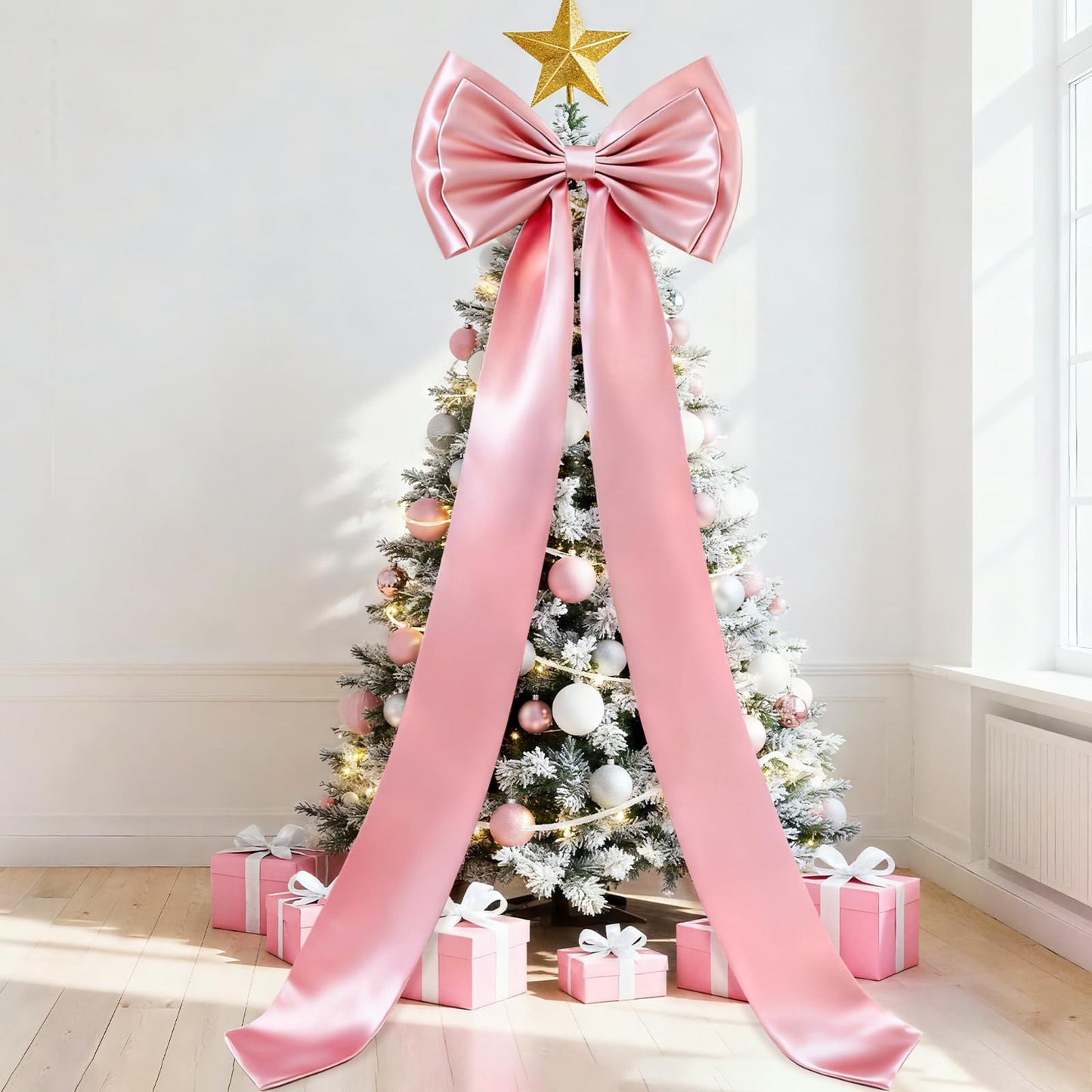 Dreamtop Giant Bow Decor, 19x75 Inch Christmas Tree Bow Topper Decoration for Christmas Tree for Home Wreath Wall Backdrop Birthday Wedding Party Decorations (Pink)
