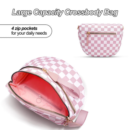 Checkered Crossbody Bag,Nylon Bum Bags for Women Crossbody,Spacious Sling Bag Purse Fanny Packs with Shoulder Strap