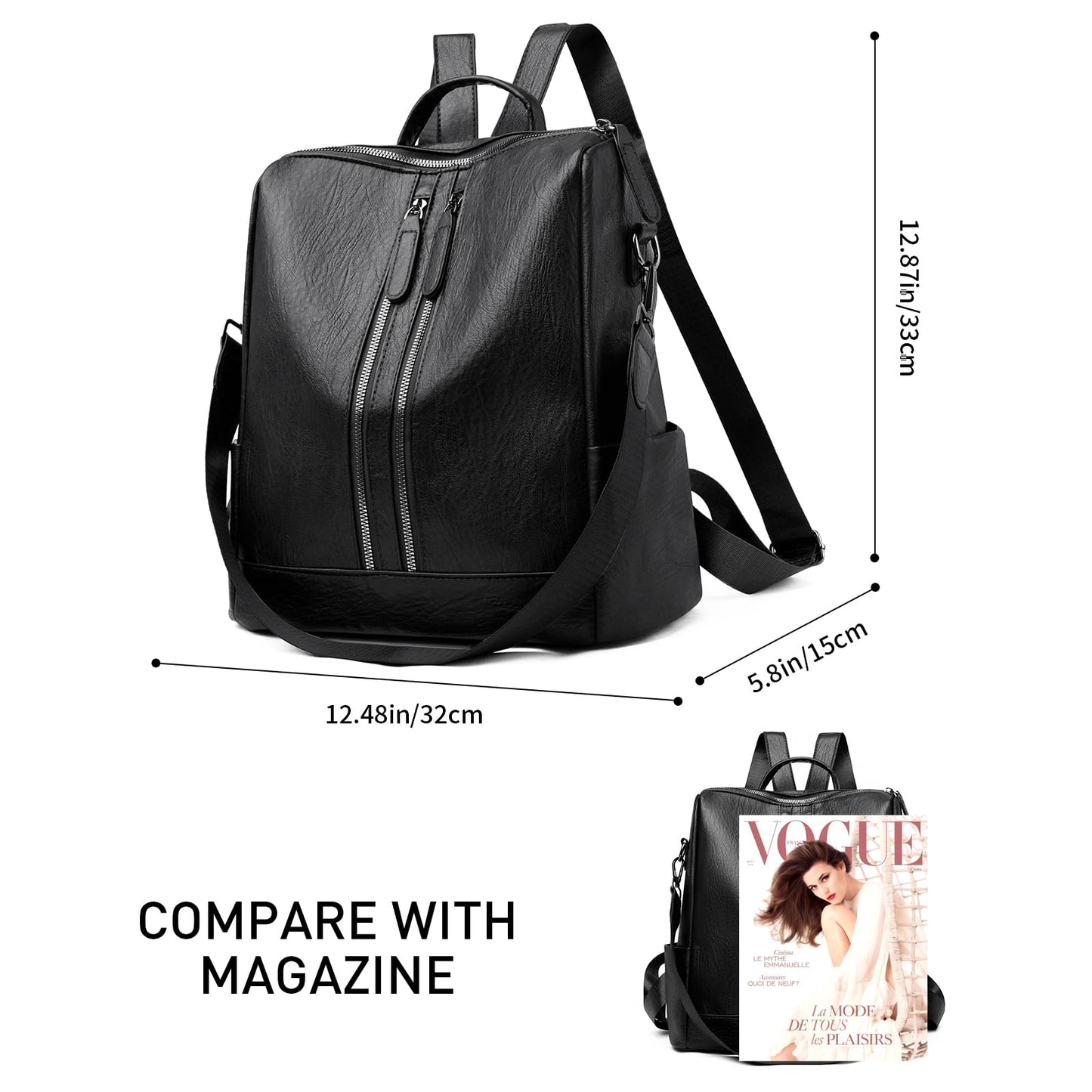 GAEKEAO Backpack Purse for Women PU Leather Anti-theft Backpack Ladies Convertible Large Travel Designer Fashion Shoulder Bag