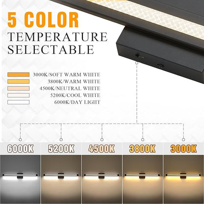 30" Long Vanity Light LED Bar Wall Light Over Bathroom Vanity Mirror Black LED Wall Lamp 5CCT(3000K/3800K/4500K/5200K/6000K) Dimmable Bathroom Wall Mount Lighting