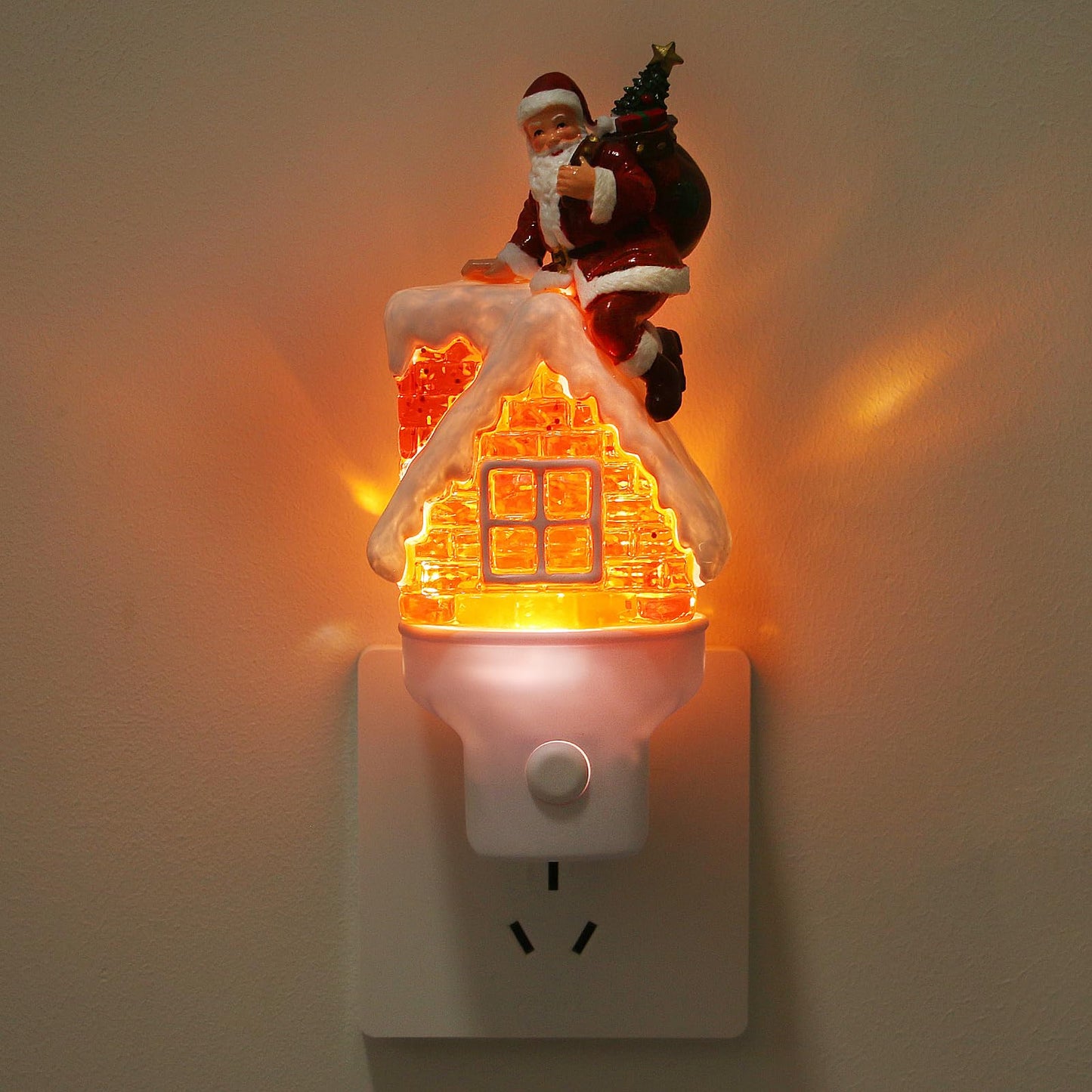 Christmas Santa Night Light Plug into Wall Glitter Water Nightlight with USB/Outlet Options, Christmas Decorative Nightlight for Bedroom Kitchen Nursery Hallway Holiday Decorations Gifts (Santa)