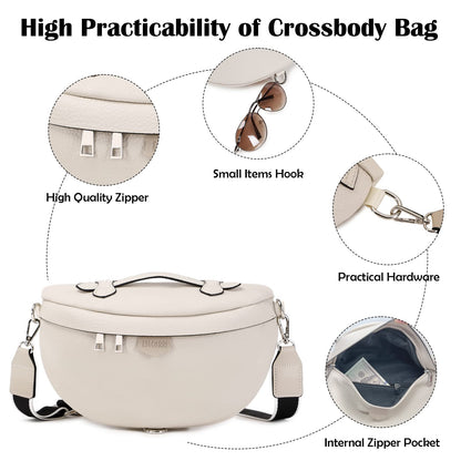 Eslcorri Crossbody Bags for Women - Fashion Sling Purse Shoulder Bag Fanny Pack Leather Casual Chest Bum Bag with Adjustable Wide Strap for Workout Traveling Running Shopping - off white