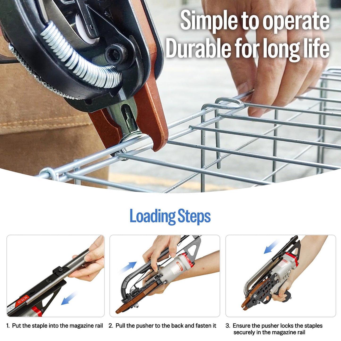 meite SC7C-I2 Pneumatic Hog Ring Gun, 15 Gauge 3/4" Crown Hog Ring Pliers, 5.5-6.0 mm Closure, Upgrade Trigger Air C Ring Stapler for Mattress, Seat Assembly, Wire Cages, and Fencing