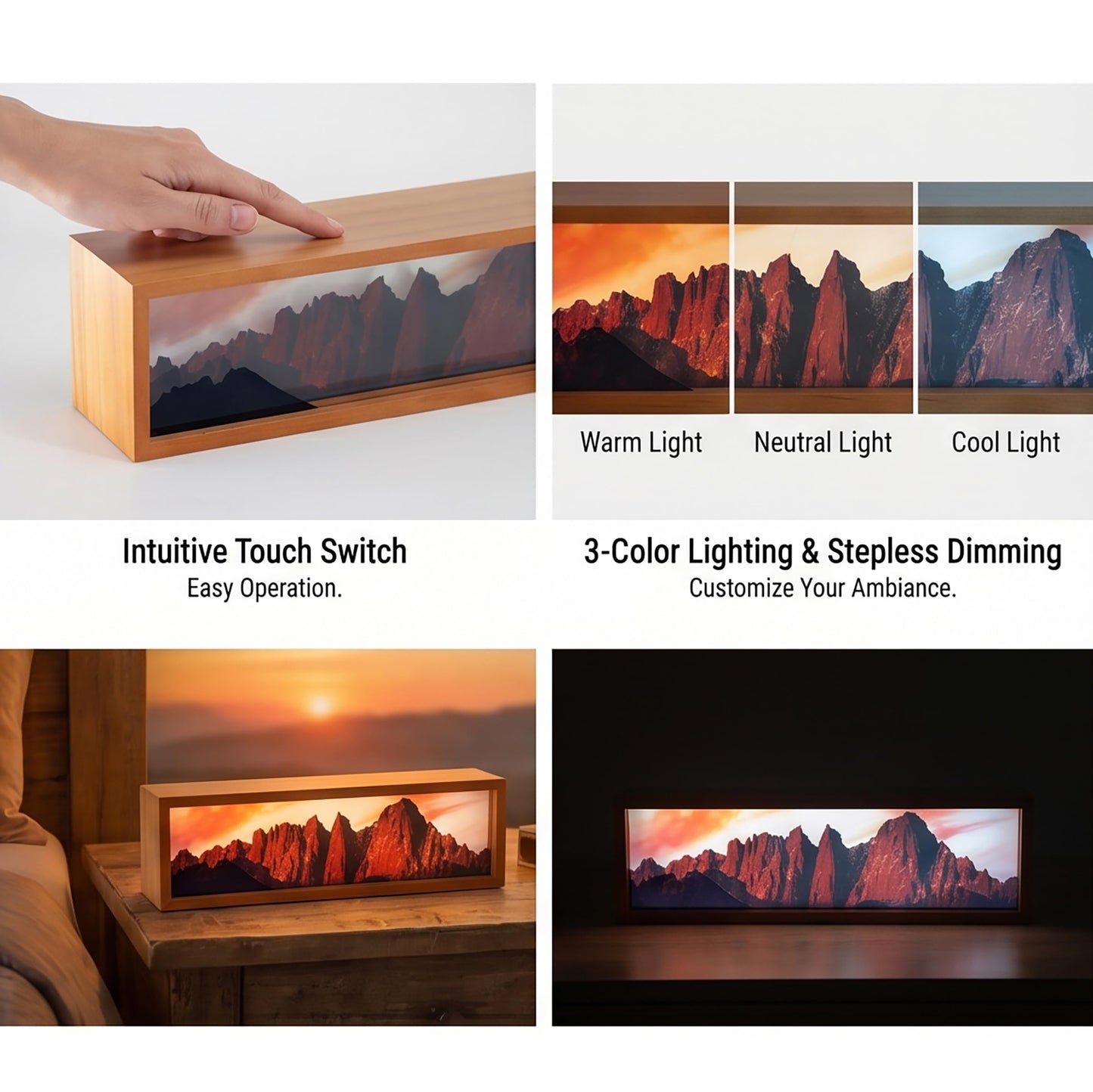 Homsewit Mount Whitney in Sunlight Led Light Box 3 Layers of Acrylic Light Box Handmade Table Lamp for Room Decor Travel Gift (Mount Whitney in Sunlight)