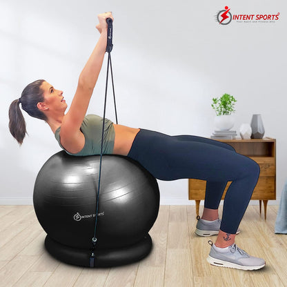 INTENT SPORTS Yoga Ball Chair – Stability Ball with Inflatable Stability Base & Resistance Bands, Fitness Ball for Home Gym, Office, Improves Back Pain, Core, Posture & Balance (65 Cm)
