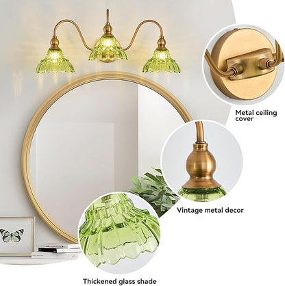 Vintage Bathroom Vanity Light 3-Light Bedroom Vanity Lighting Fixtures Green Wall Sconces for Living Room Hallway Dining Room Kitchen