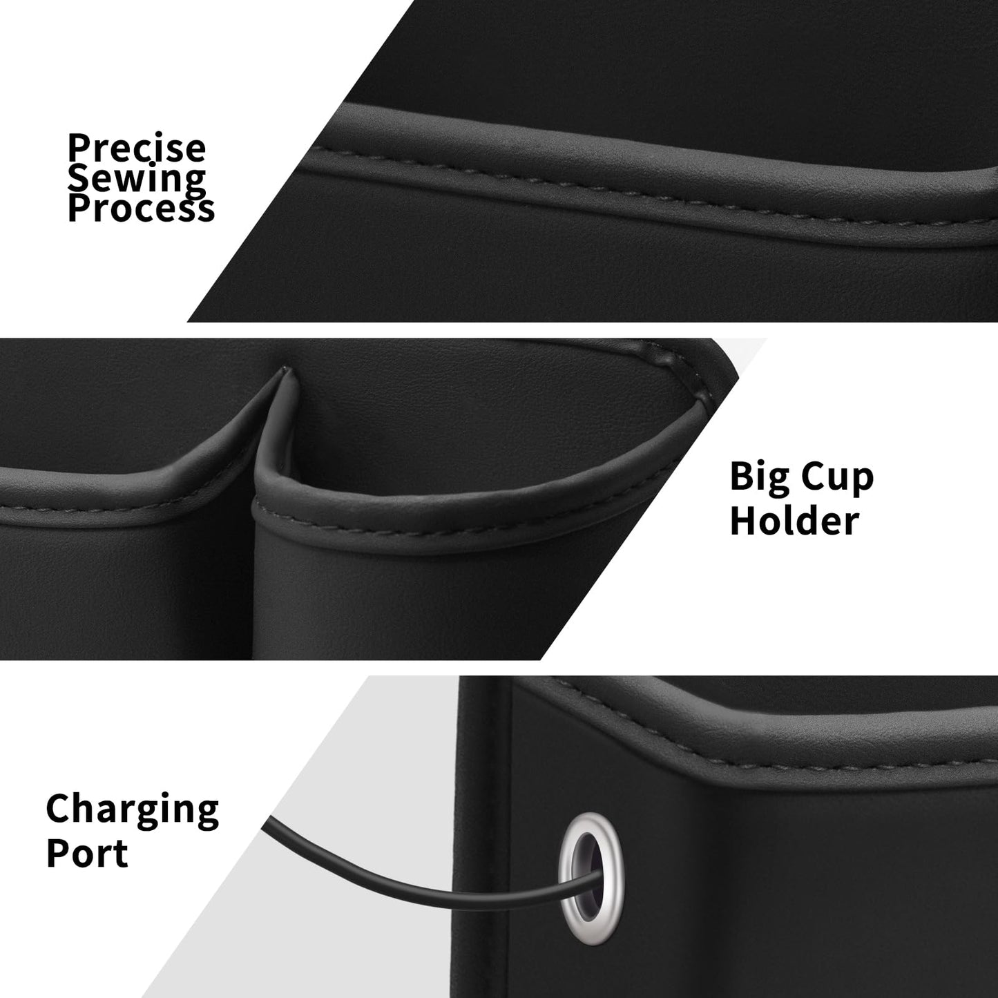 Car Leather Cup Holder Gap Bag 2-Piece Car Seat Gap Filler with Cup Holders for Cups Glasses Keycard (Main and Passenger) (Classic Black)