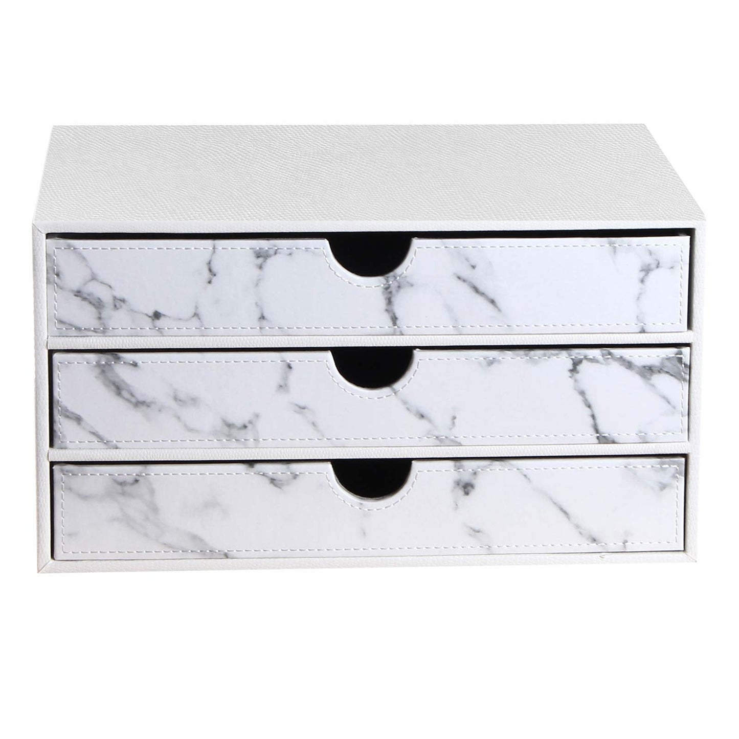Arniche 3-Drawer Leather Desk Organizer with A4 File Holder-Stackable Modular Storage Box for Office Supplies,Files,Bills & Jewelry-Space-Saving Design for Home Office,Desk & Workspace(White)