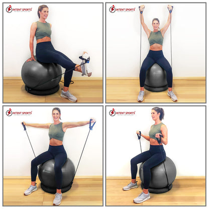 INTENT SPORTS Yoga Ball Chair – Stability Ball with Inflatable Stability Base & Resistance Bands, Fitness Ball for Home Gym, Office, Improves Back Pain, Core, Posture & Balance (65 Cm)