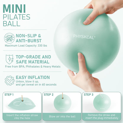 PhysKcal Pilates Ring Set, 15-Inch Magic Circle with 1x Core Ball, 3X Resistant Loop and 2X Flex Band, Mat Pilates at Home Essential Kit (Soft Mint)